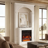 Living room with a white fireplace and decorative elements