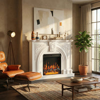55.2" Built-in Electric Fireplace with Carved Mantel