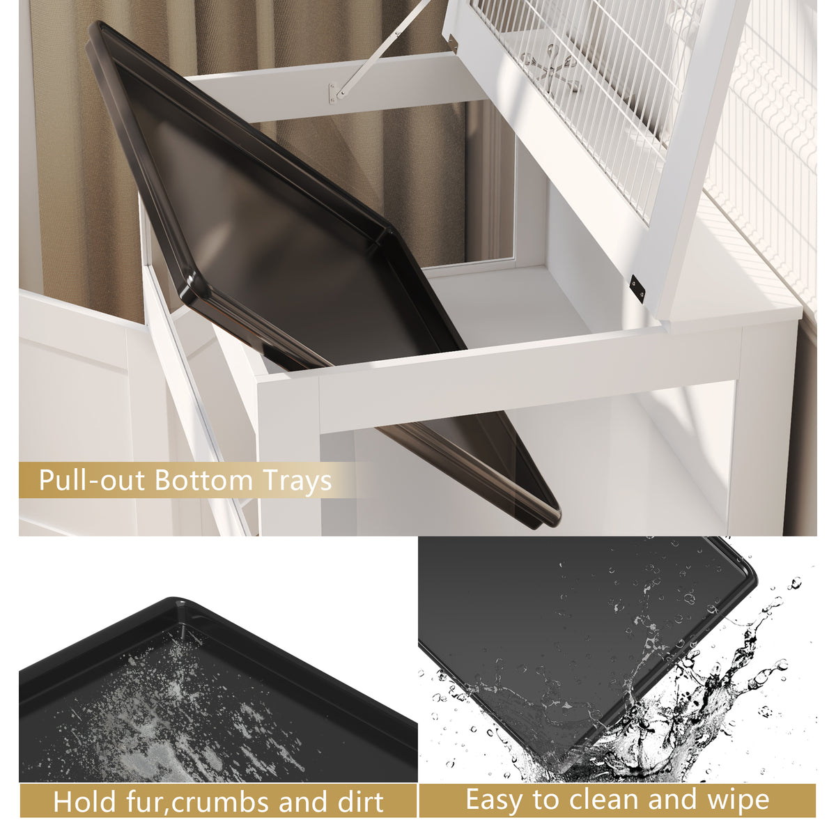 31.5" Modern White Hamster Cage with Removable Tray and Transparent View
