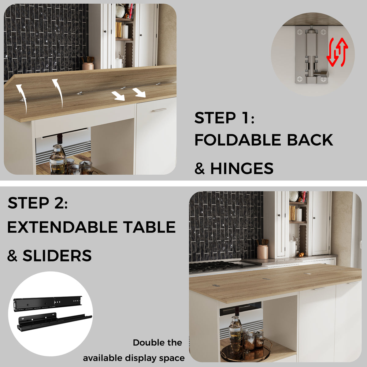 59.1" Kitchen Island with Extendable Tabletop, Storage Cabinet and Adjustable Shelves