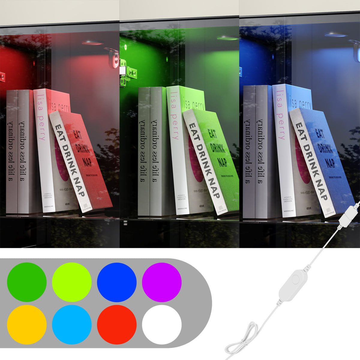 31.4 inch Modern Black Display Cabinet with 8-Color LED Lighting & Push-to-Open Doors