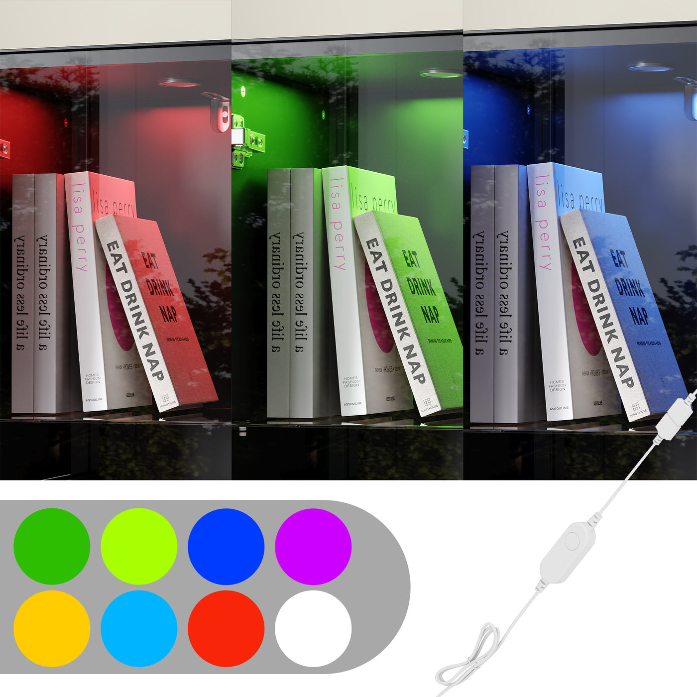 31.4" Modern Black Display Cabinet with 8-Color LED Lighting and Push-to-Open Doors