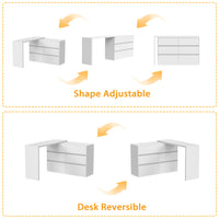 51.2" Modern Minimalist White/Black L-Shaped Rotatable Dresser Writing Table with 6 Drawers