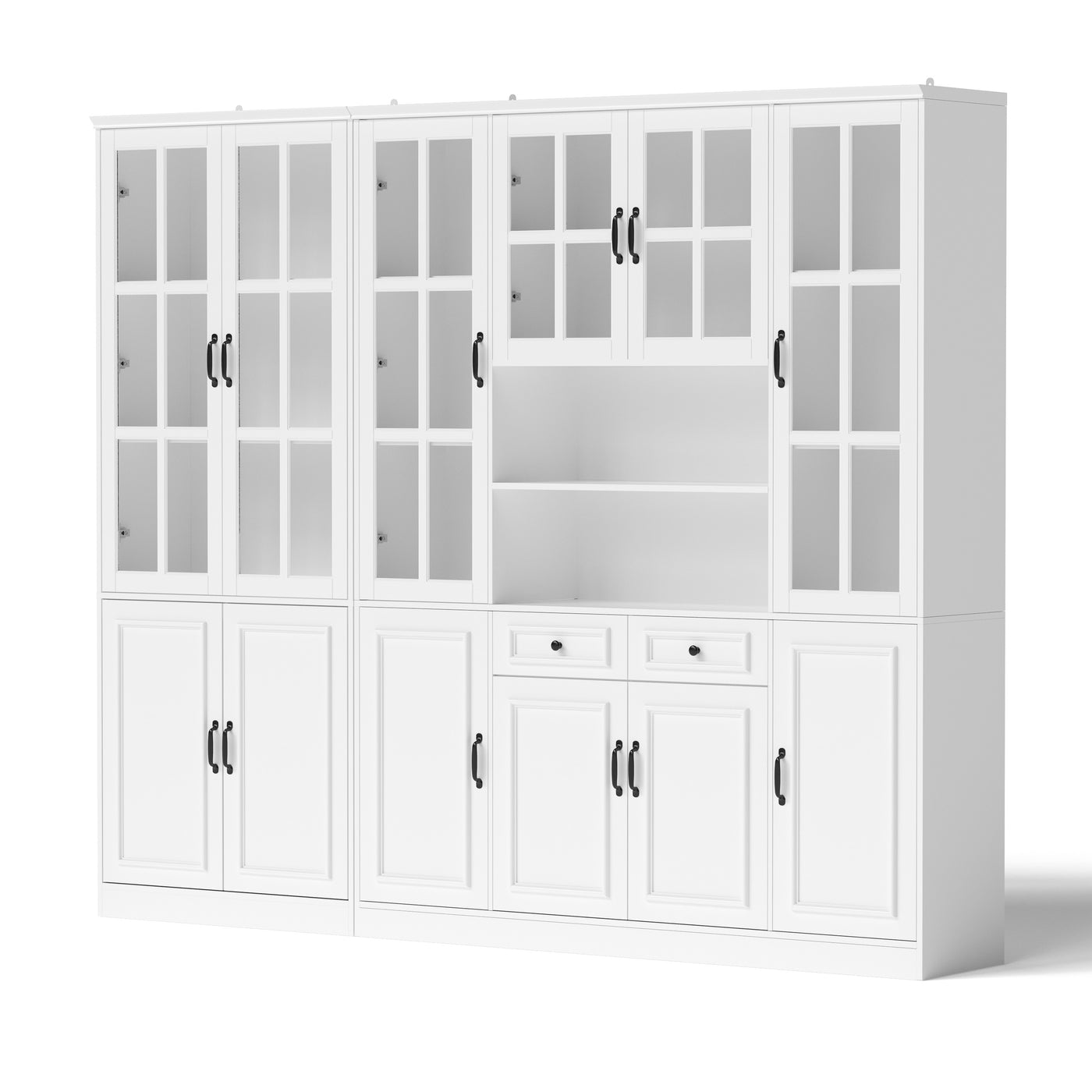 Sofna 94.5" Modern White Tall Display Bookcase with 6 Tiers & Gold Arched Handles