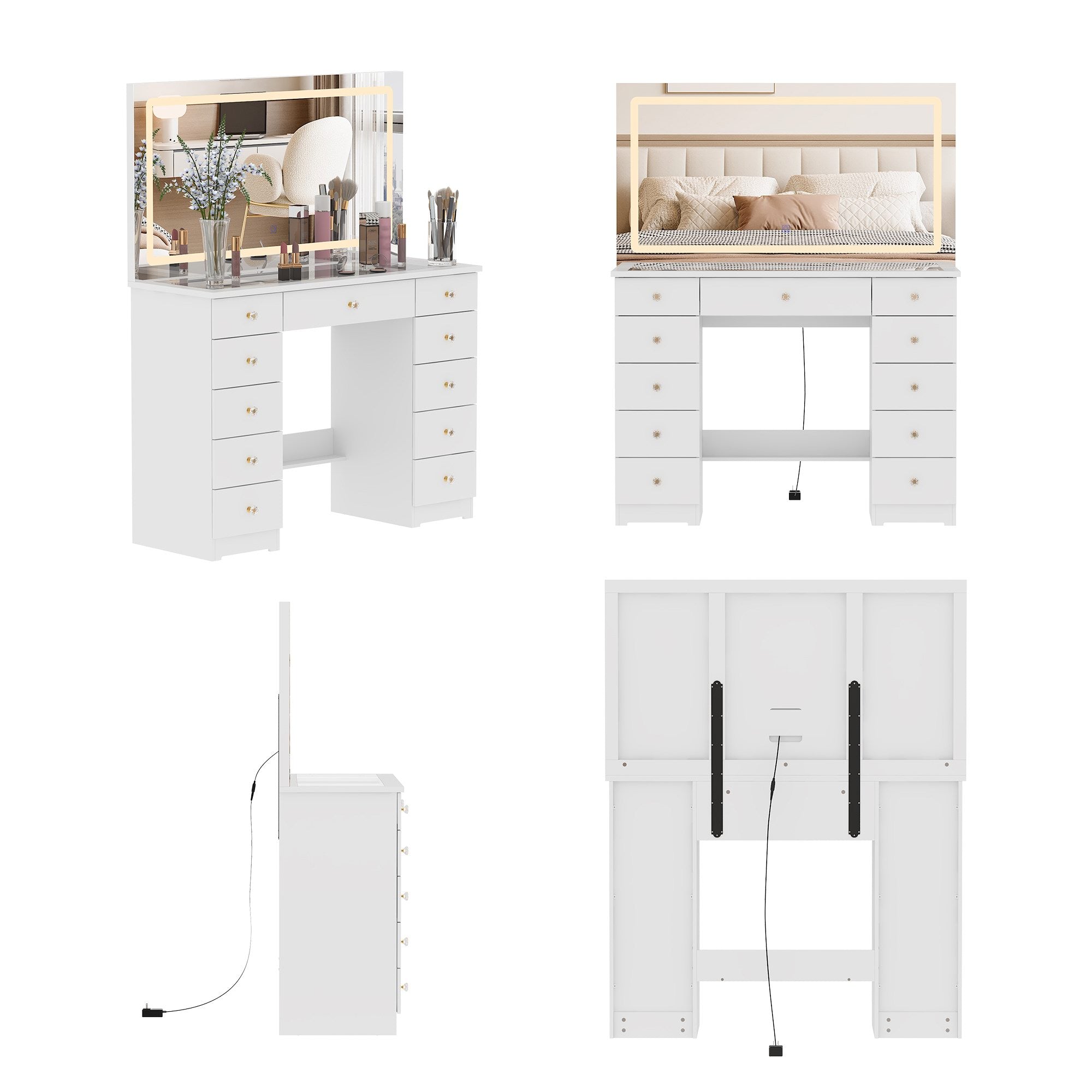 Modern Makeup Vanity With Lighted Mirror And Strong Storage