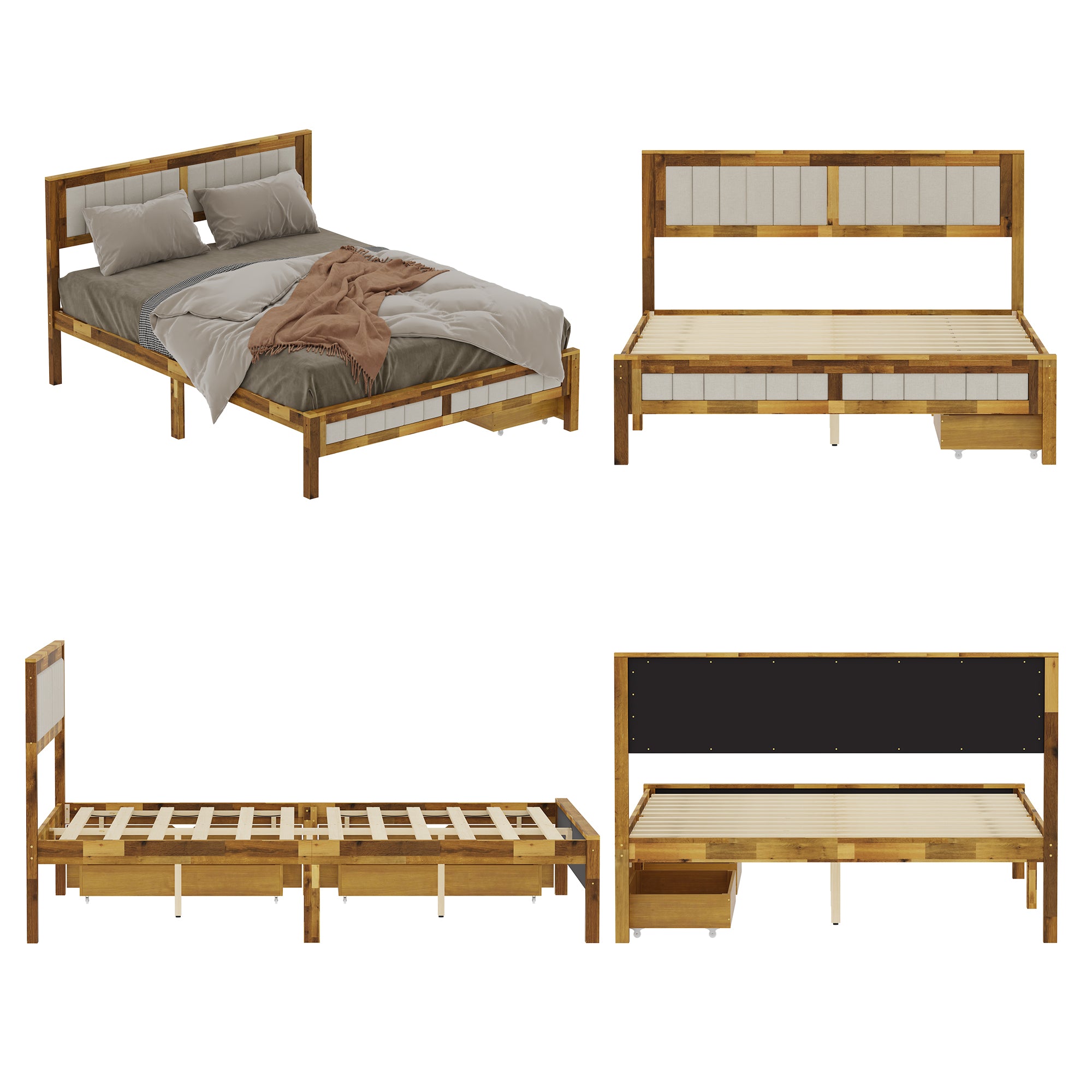 Modern Bed With Storage Drawers And Comfortable Headboard