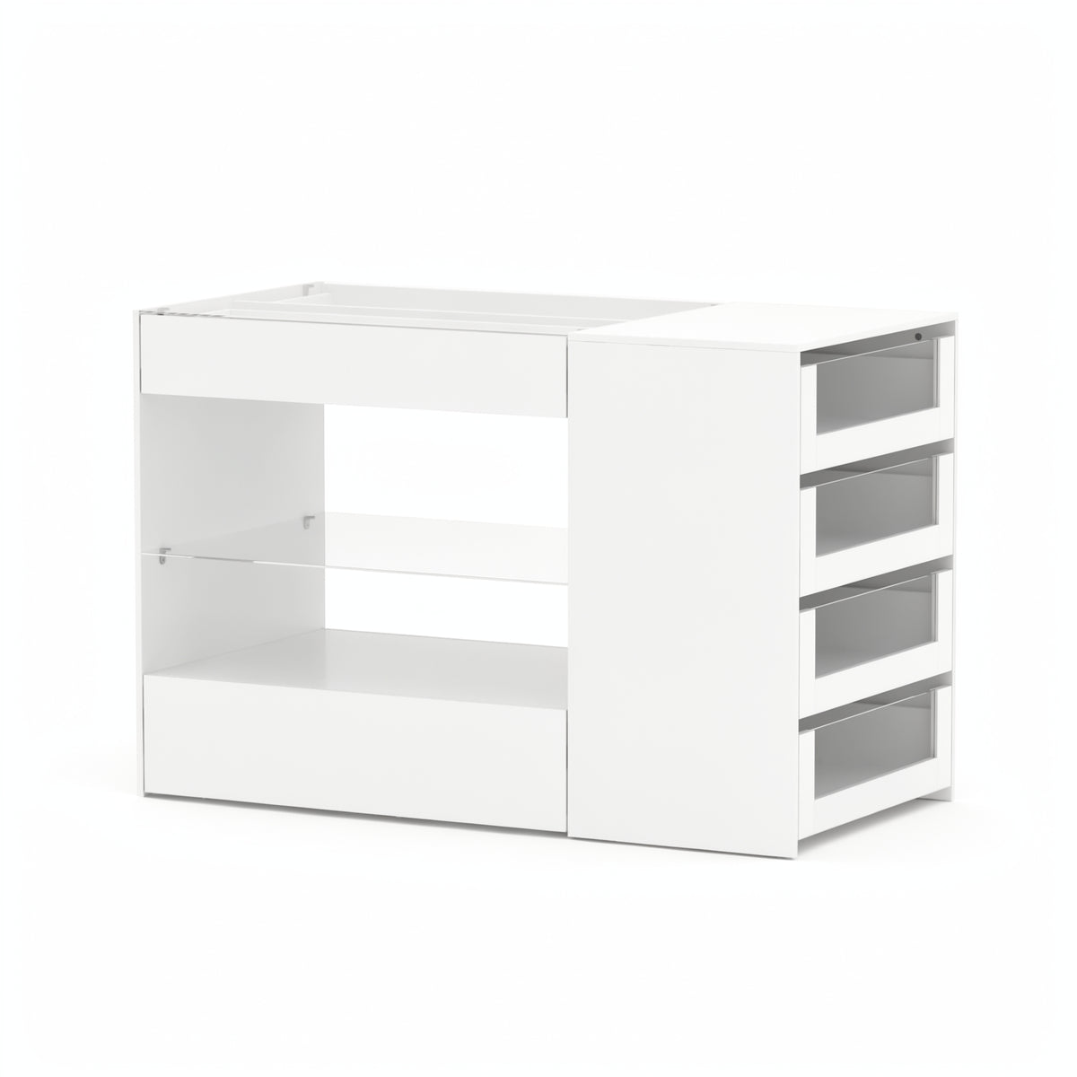 47.2 inches Modern White Closet Island with Strong Storage and Glass Top
