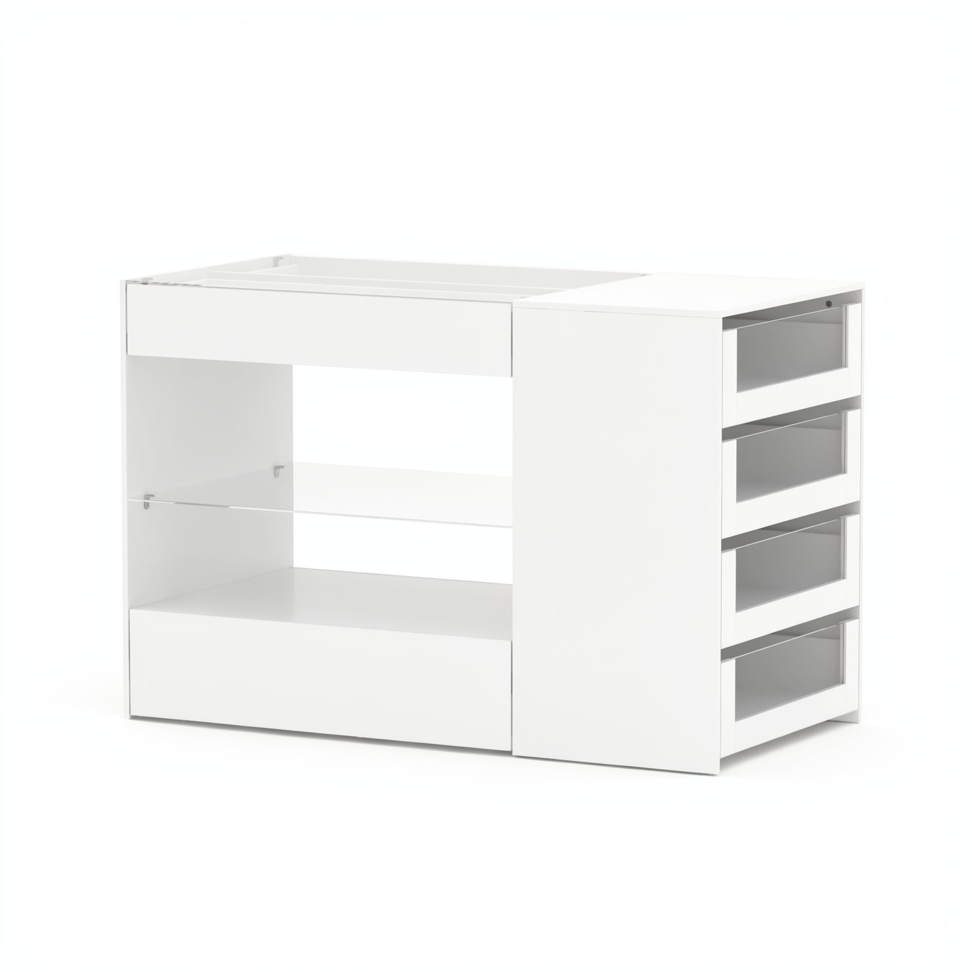 47.2 inches Modern White Closet Island with Strong Storage and Glass Top