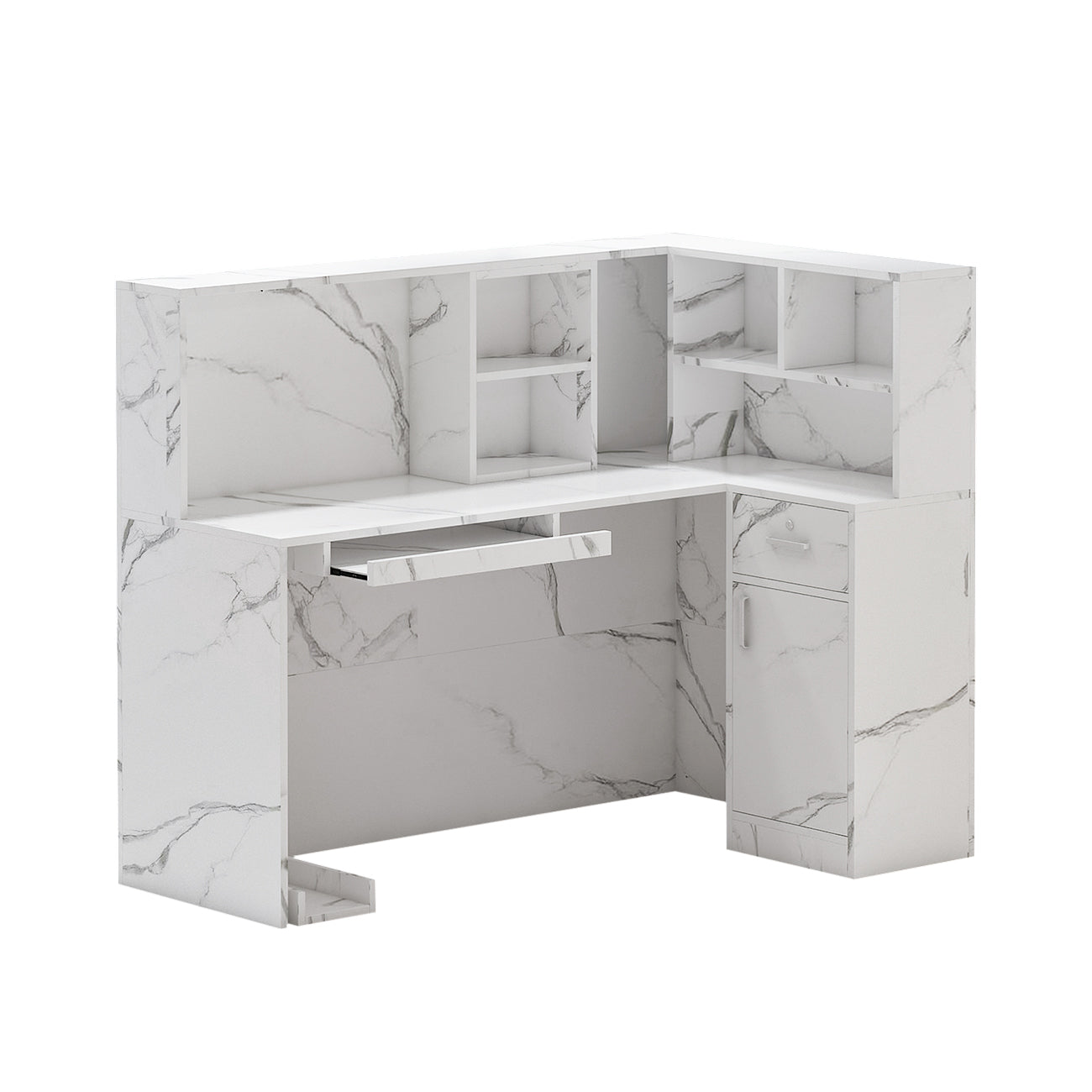 L-Shaped Reception Desk with Large Storage Filing Cabinets