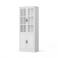 Sofna 31.5" Modern White Standard Storage Bookcase with Glass Door and Shelves