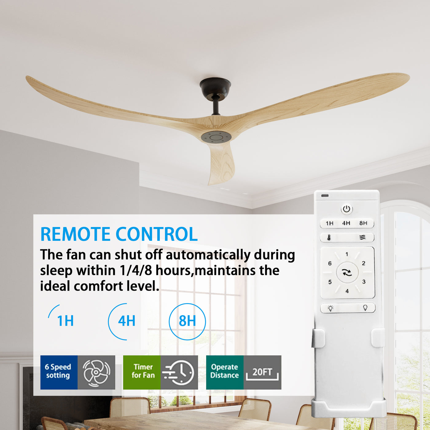 72" Modern Brown Ceiling Fan with 3 Wood Blades