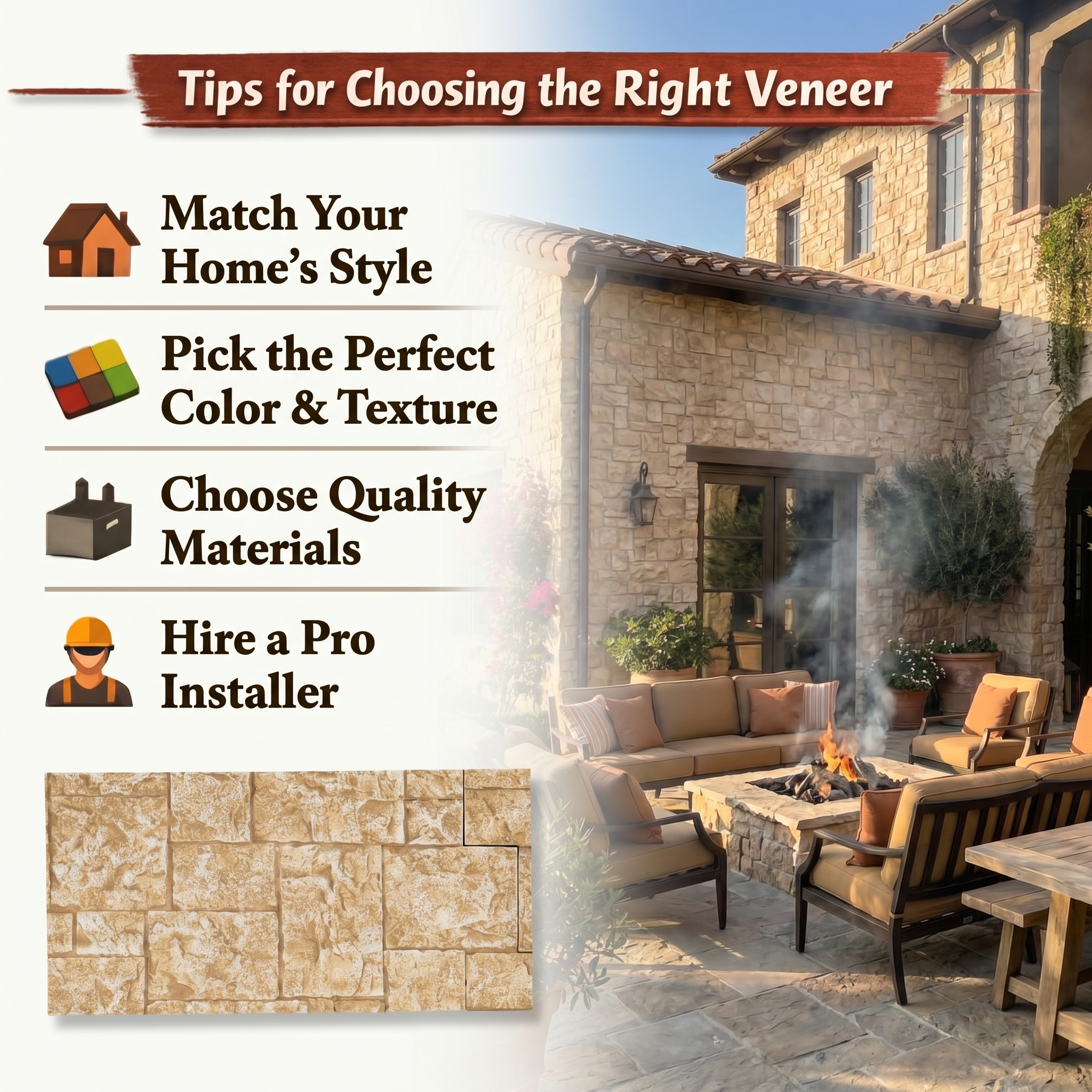 Beige Square Faux Stone Wall Panel Set of 9, Lightweight Indoor & Outdoor Decor Wall Panels