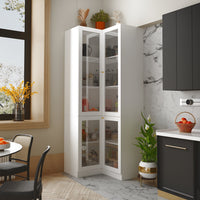 31.5" Contemporary White L-shaped Curio Display Cabinet with Glass Doors