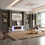 White TV stand with electric fireplace and LED lighting
