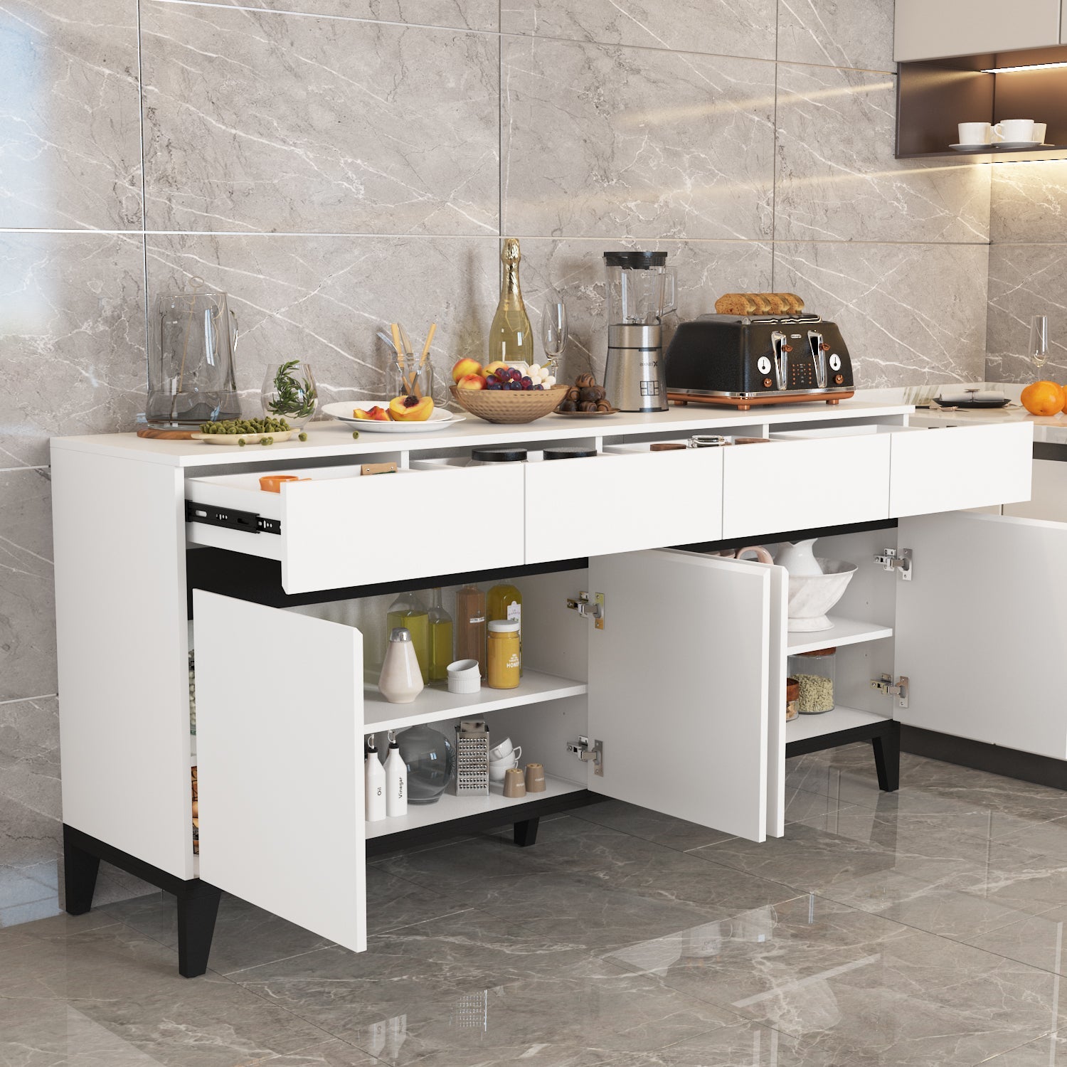 Modern Buffet 4 Doors & 4 Drawers Kitchen Storage Sideboard Cabinet