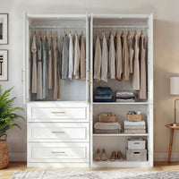 Rena 63.3" Luxe White Armoire with 6 Doors and 3 Drawers