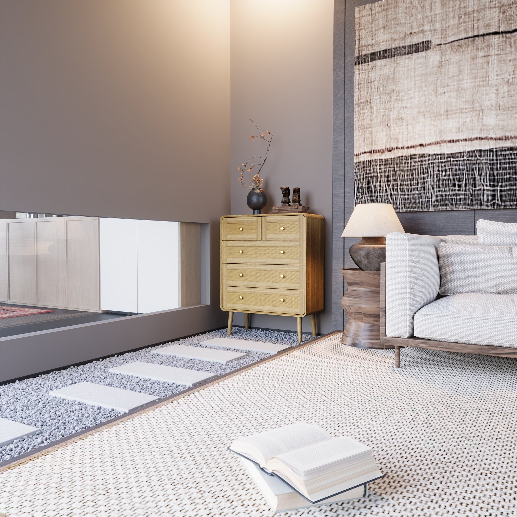 Vertical 5 Rattan Chest Of Drawer