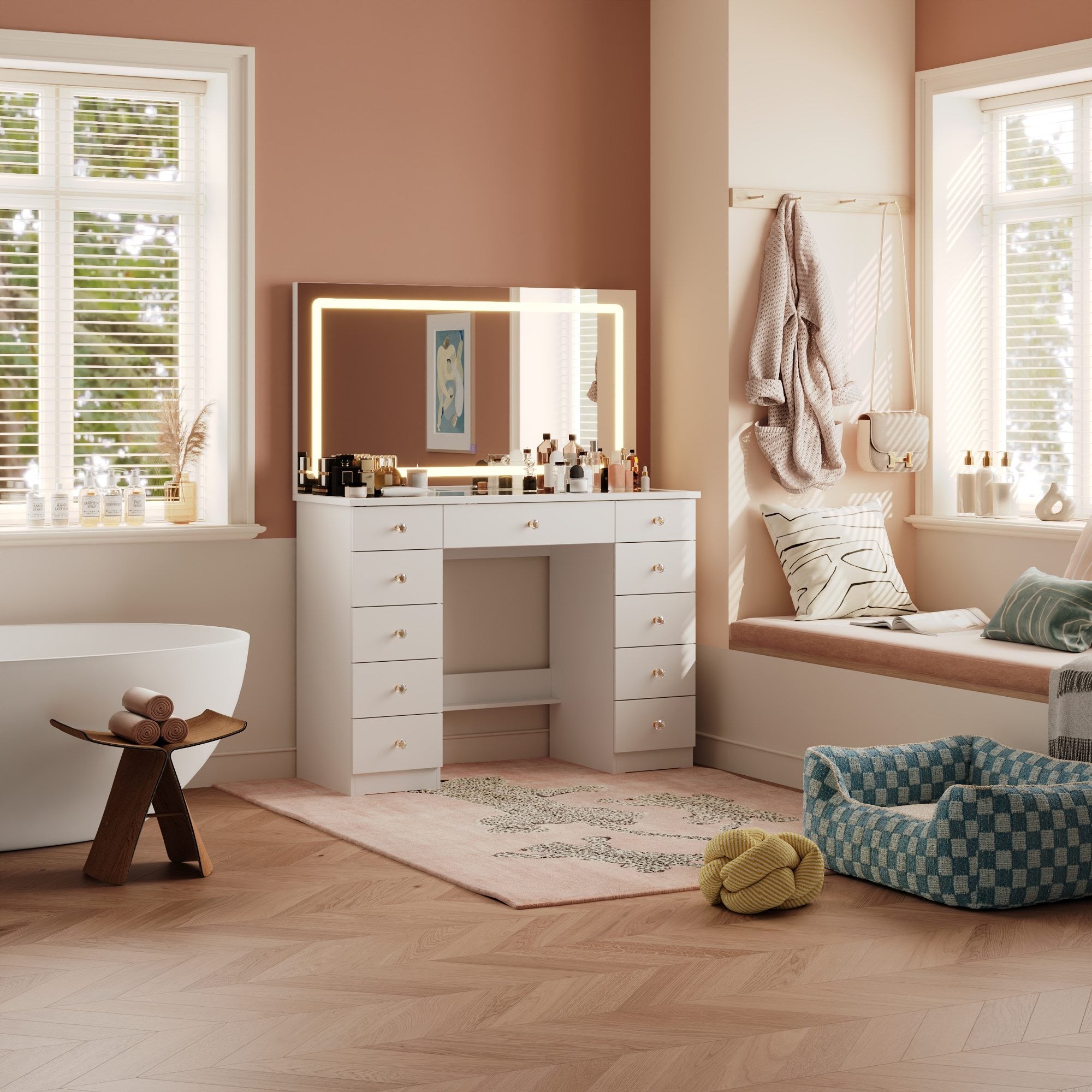 Modern Makeup Vanity With Lighted Mirror And Strong Storage