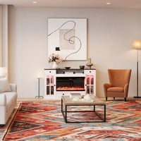 55" Modern White Electronic Fireplace With White TV Stand and Adjustable Light