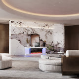 White TV stand with electric fireplace and LED lighting