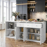 78.7 inch Contemporary White Kitchen Island with Tempered Glass Door & 3 Drawers