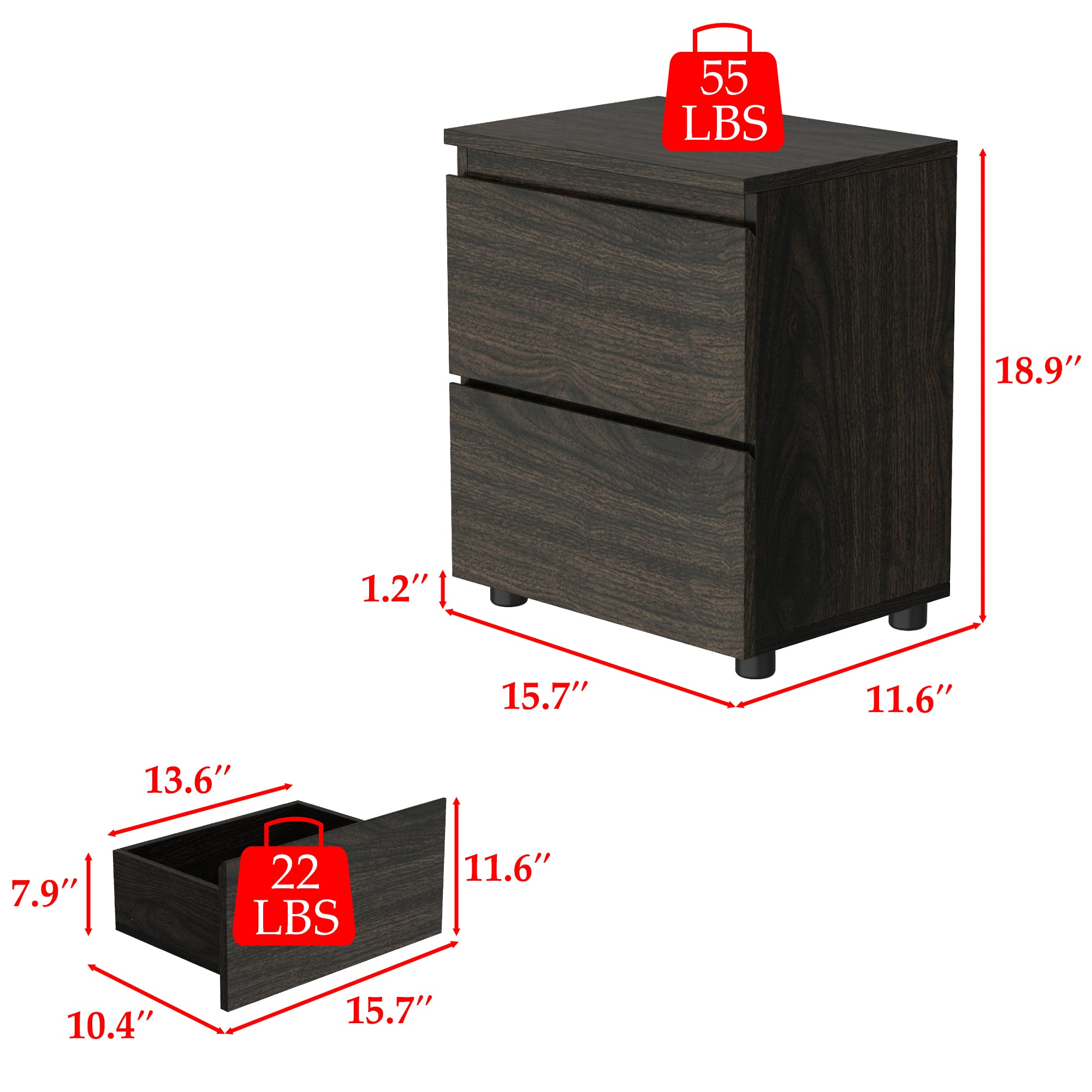 2-Drawer Chest Dresser Sideboard Night Table in Bedroom