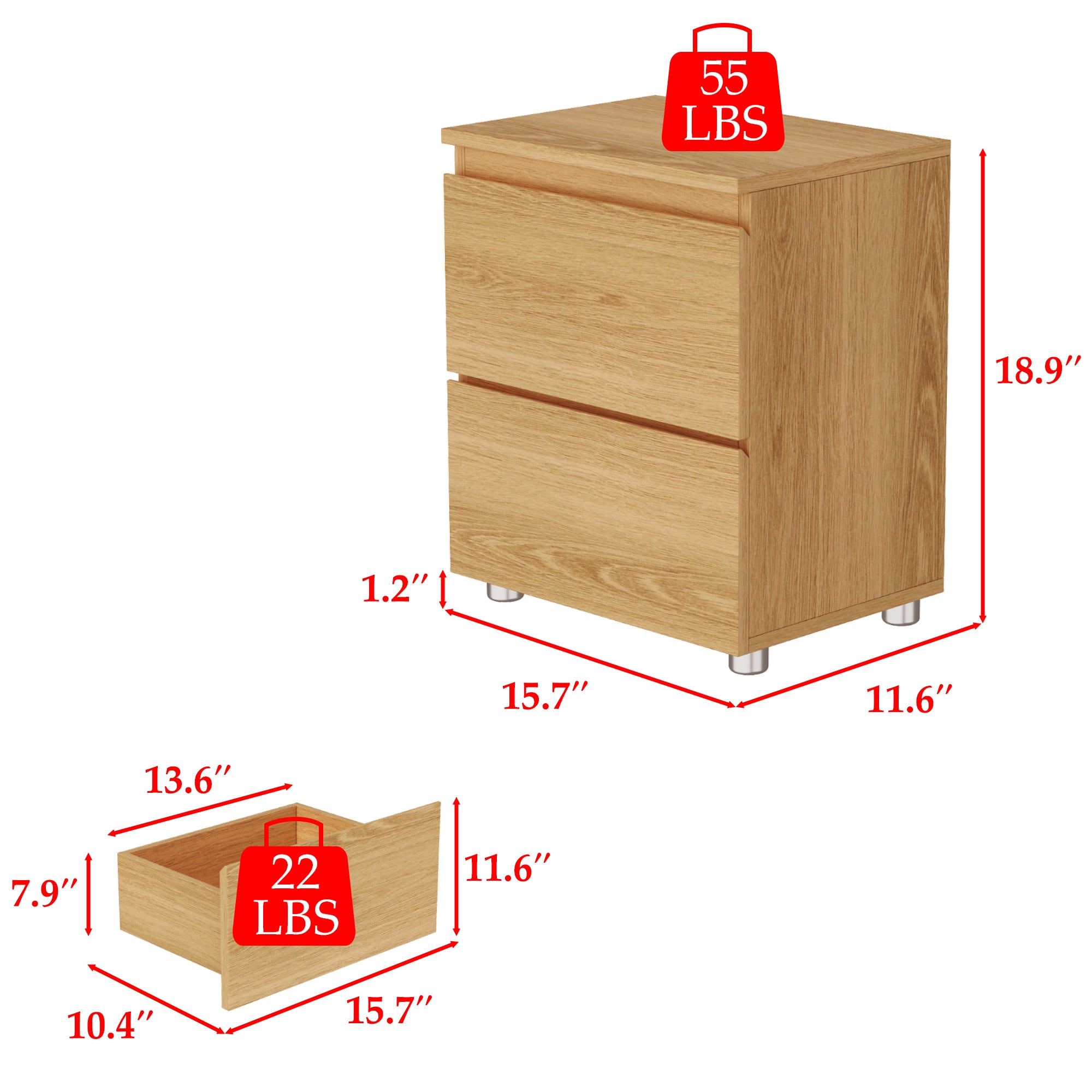 2-Drawer Chest Dresser Sideboard Night Table in Bedroom