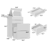 19.8" Modern White Makeup Vanity Table With Flip Top Desktop, LED Lighted, Storage Makeup Stool, Side Shelves