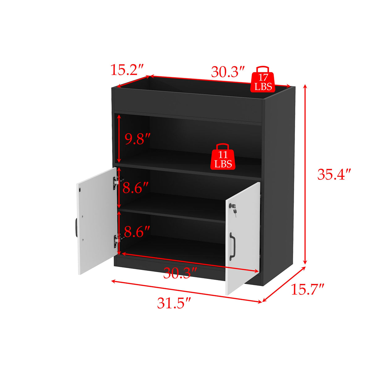 31.5" Modern Black/White Filing File Storage Cabinet With Swing Doors