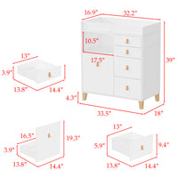 47.2" Modern White Changing Table Dresser with 3 Drawers & 2 Storage Cabinets