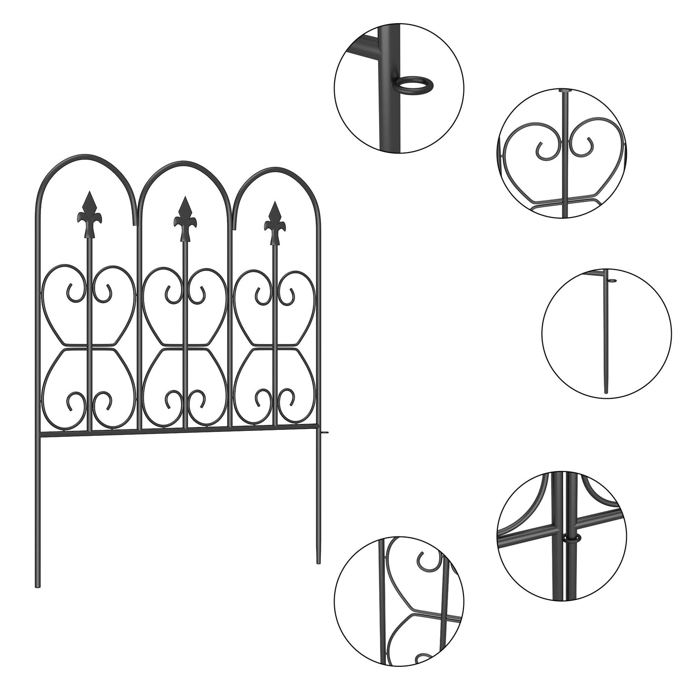 24" Modern Classic Black Metal Fencing with 5 Panel(s) Included