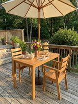 Wood outdoor dining set with rectangular table and matching armchairs