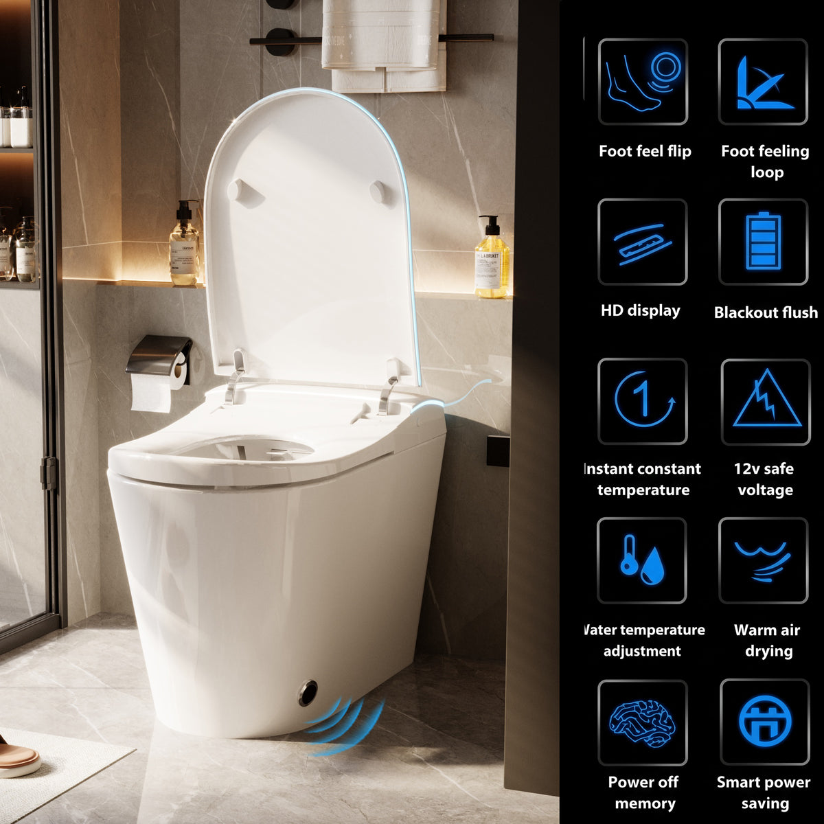 28.2" Modern White Smart Bidet Toilet with UV Sterilization, Heated Seat, Pre-Wash and Warm Air Dryer
