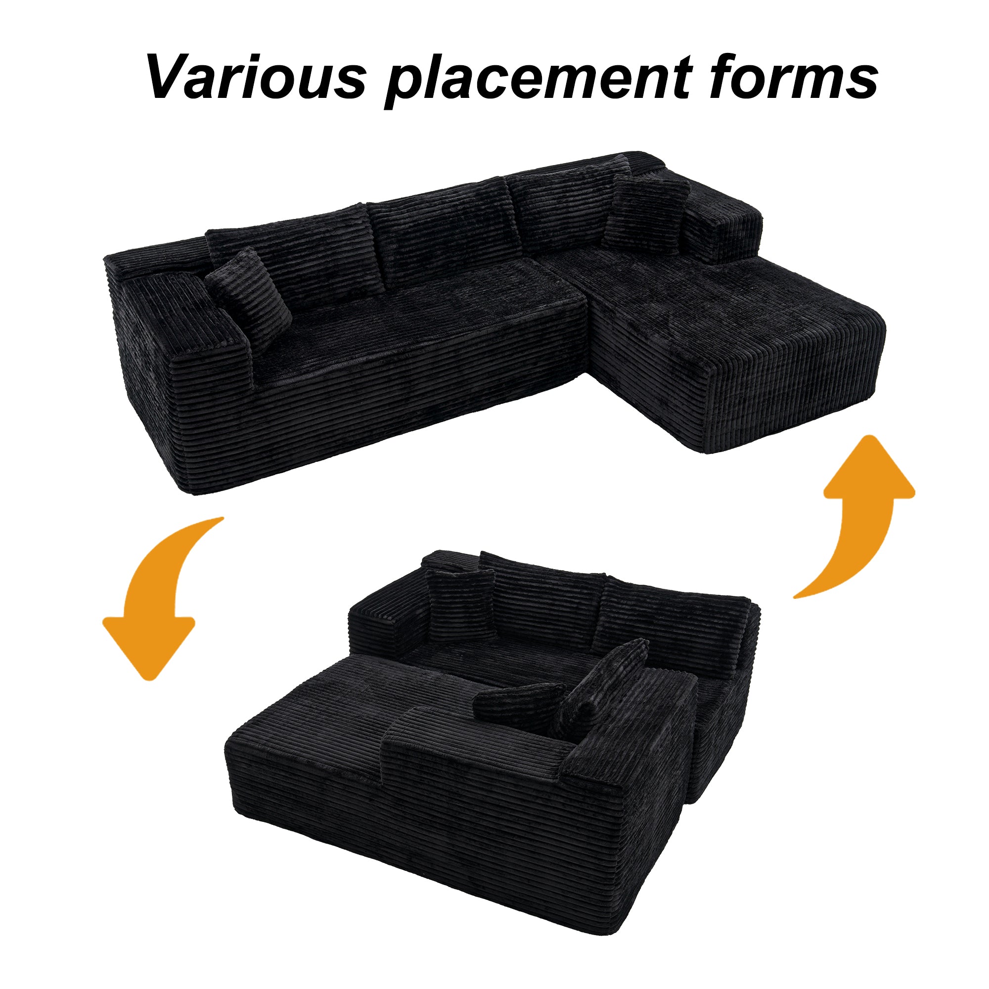 106" Contemporary L-shaped Upholstered Arm Sofa Chaise with Two Pillows