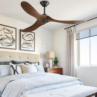 60" Modern Simple Brown Ceiling Fan With Wooden Streamline Design