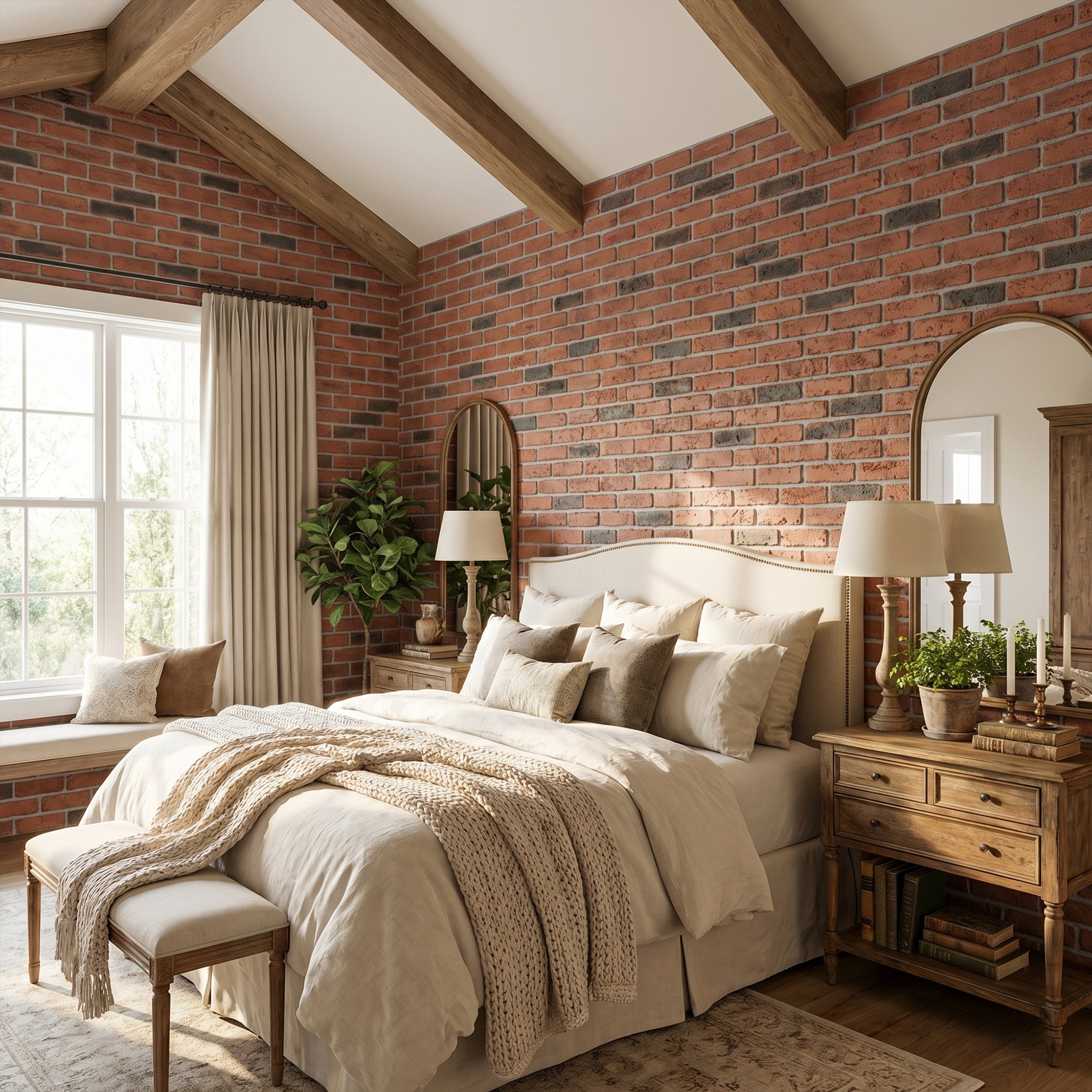 Brown 3D Artificial Brick Wall Panels Set of 18, Lightweight Foam Decor Panels for Indoor & Outdoor