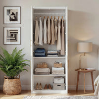 Rena 31.7" Modern White 4-Door Armoire with Hanging Rod