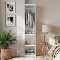 Rena 15.7" Modern White Compact Wardrobe with Dual Doors, Golden Handles and Multiple Storage Sections