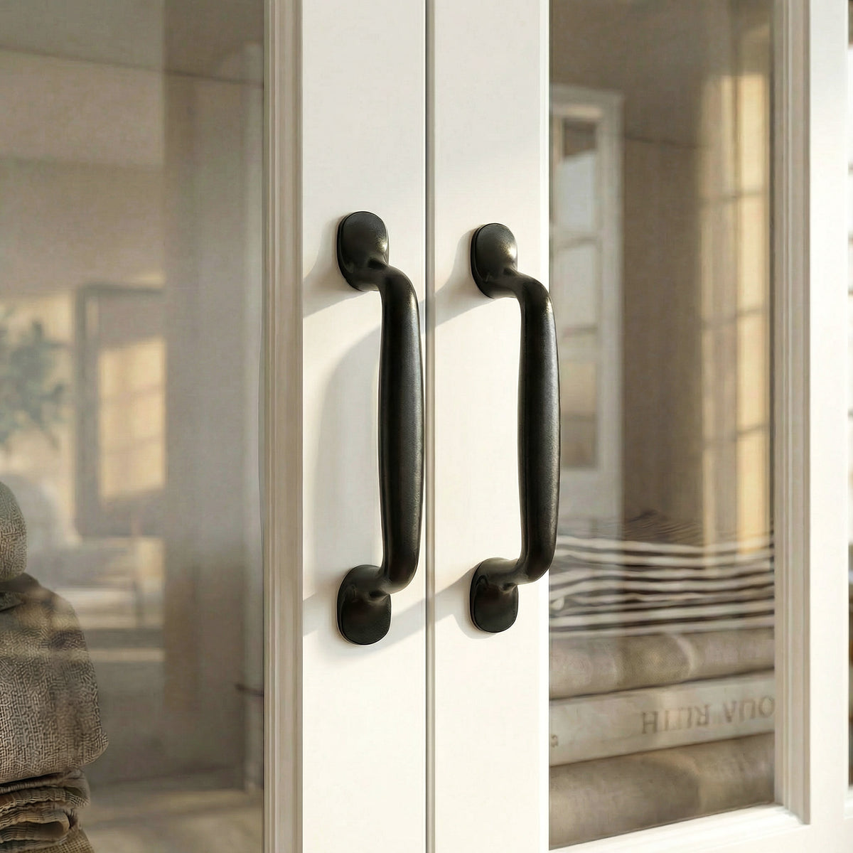 47.2 inches Modern White Freestanding Wood Bookcase with 3 Glass Doors