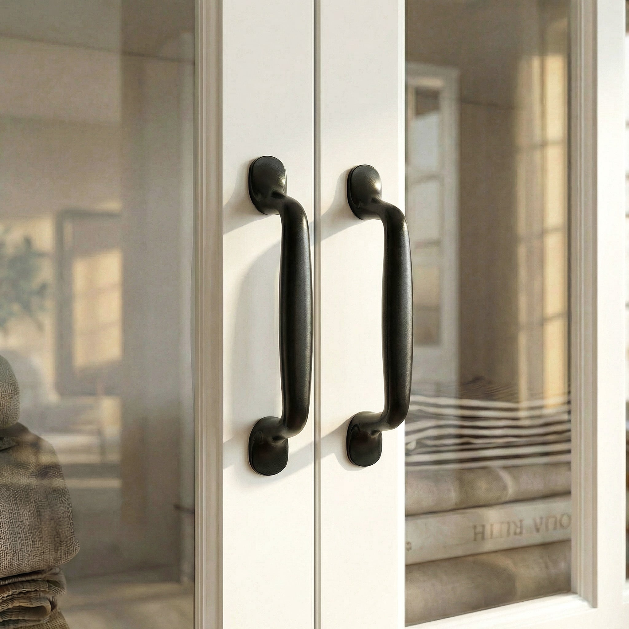 47.2 inches Modern White Freestanding Wood Bookcase with 3 Glass Doors