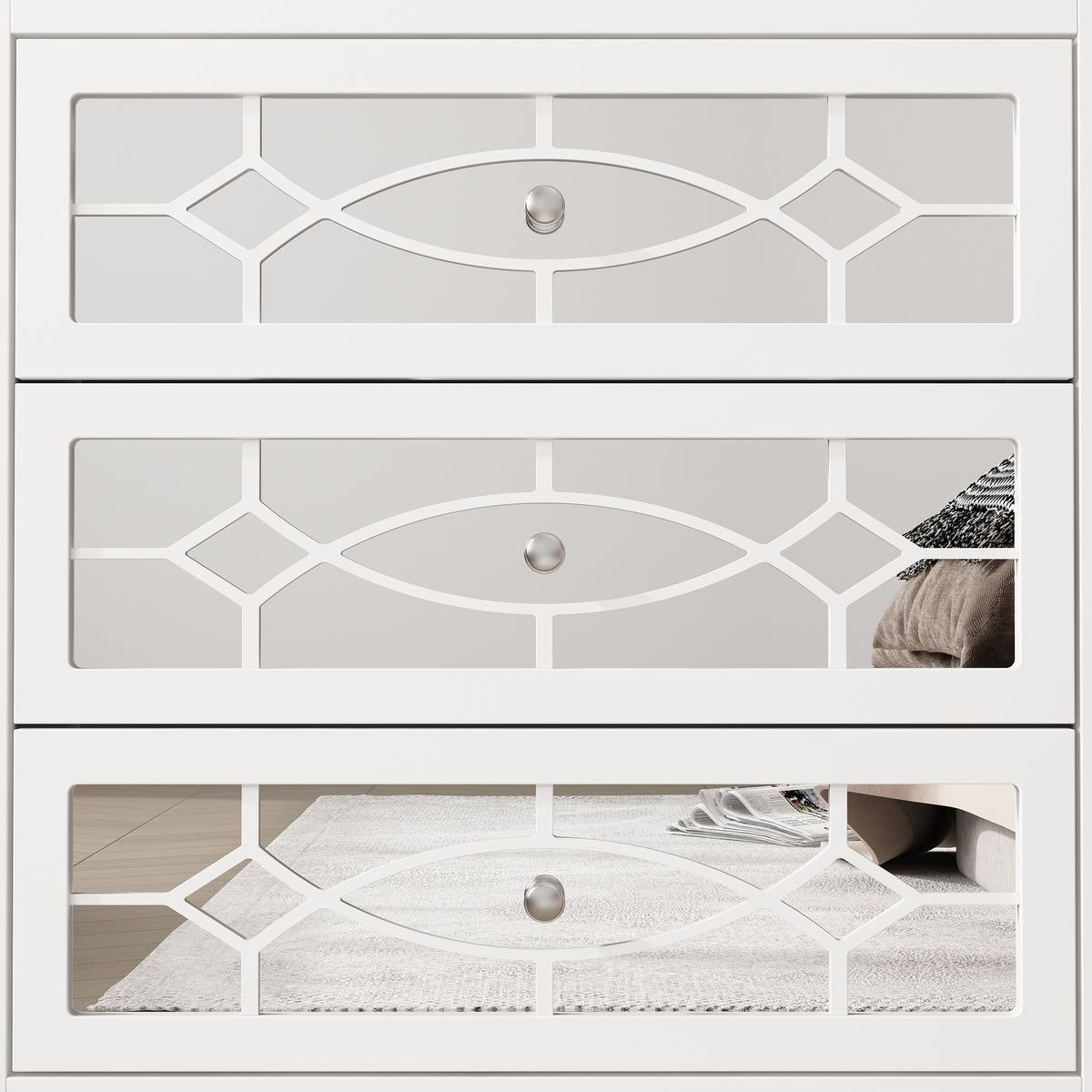 26" Mirrored 3-Drawer Dresser with Geometric Pattern