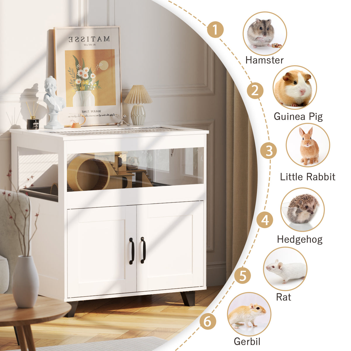 31.5" Modern White Hamster Cage with Removable Tray and Transparent View