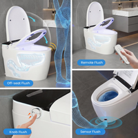 White smart toilet with closed lid, digital display, and built-in bidet