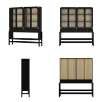 66" Modern Black Display Bookcase with Open Shelves, Glass Doors and 3 Drawers