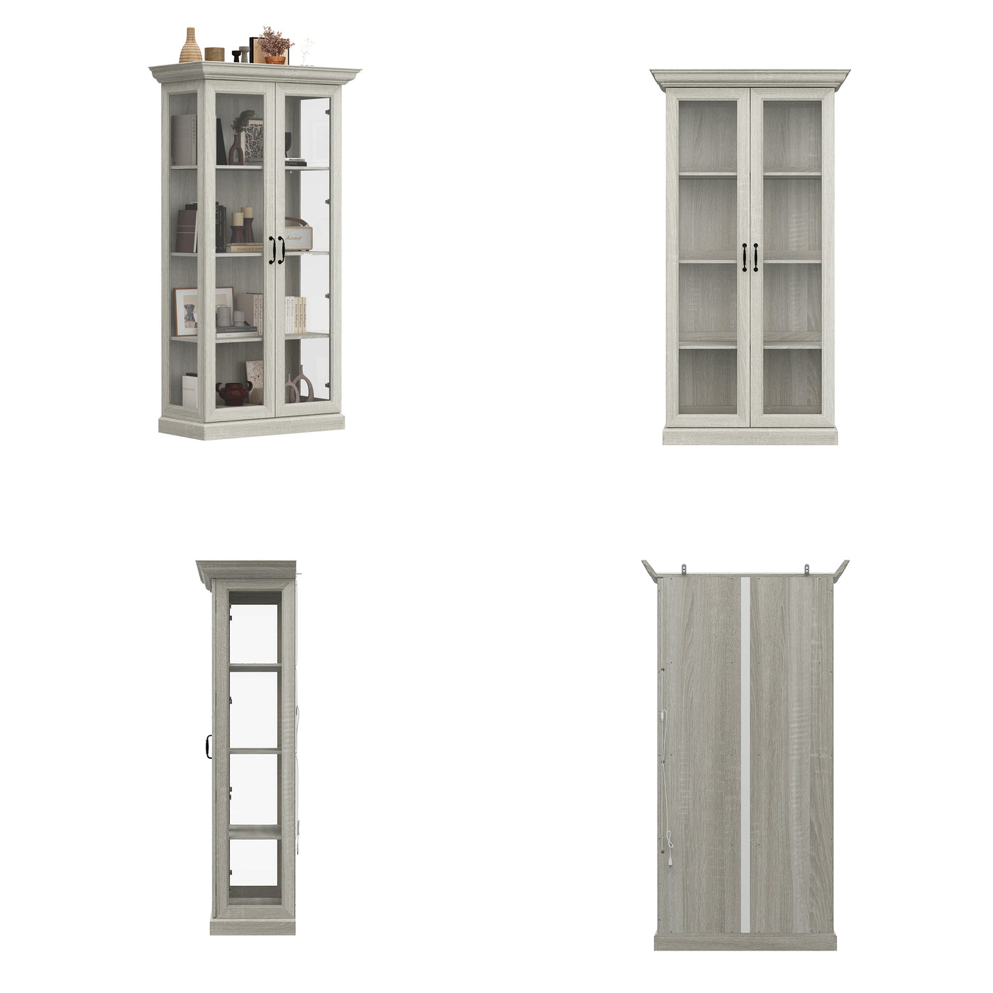 37" Modern 4-Tier Display Bookcase with Glass Doors and Lights