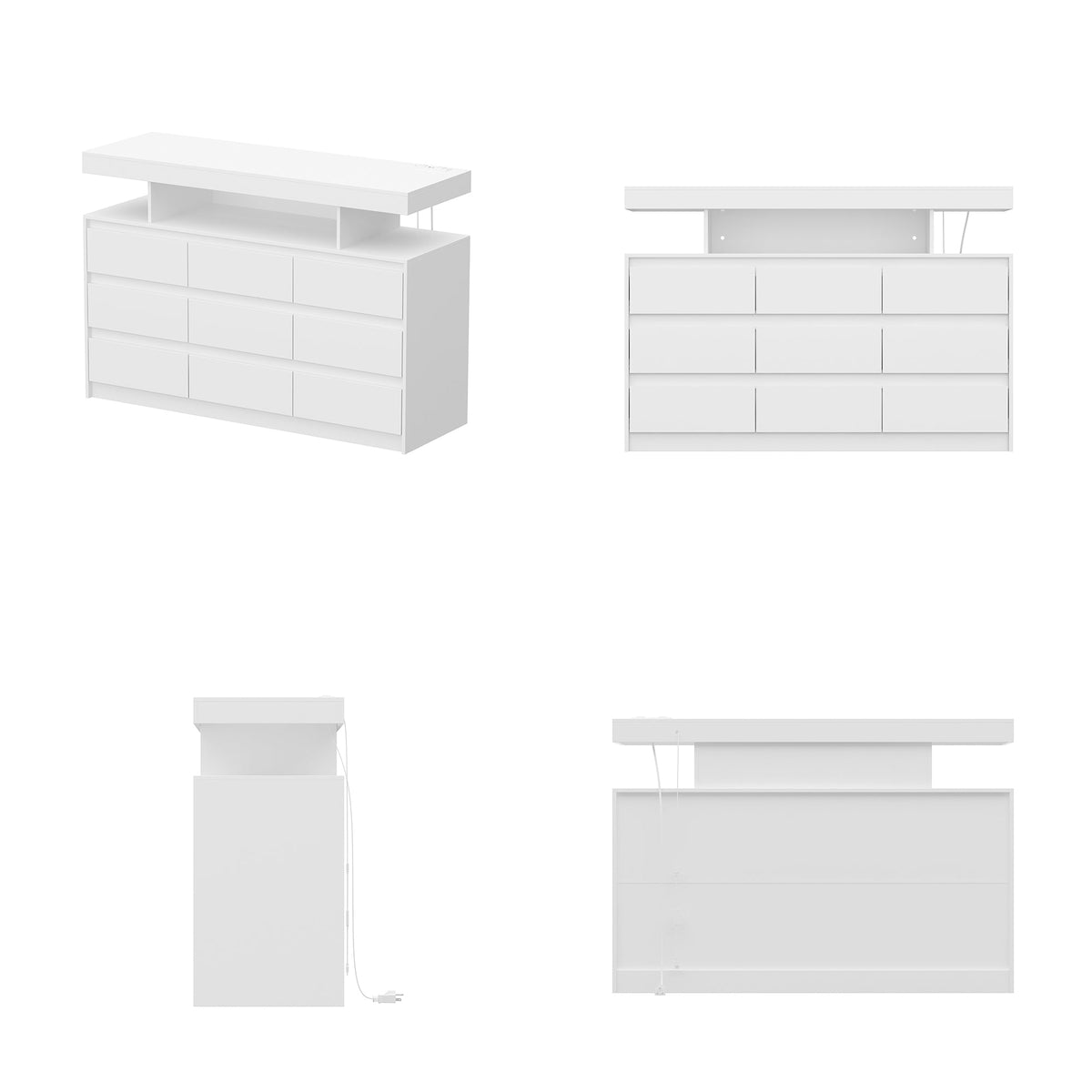 47.2" Minimalist White Dresser With LED Lights & 9 Drawers