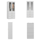 Rena 31.7" Modern White Glass Door Armoire with Hanging Rod and 3 Drawers