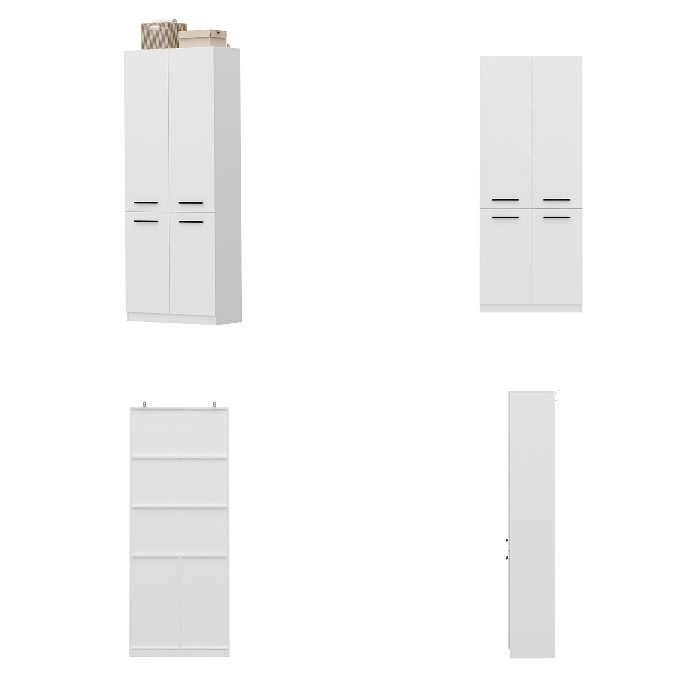 Set of white kitchen cabinets on a white background