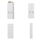 Set of white kitchen cabinets on a white background