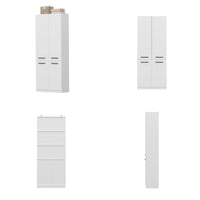 Set of white kitchen cabinets on a white background